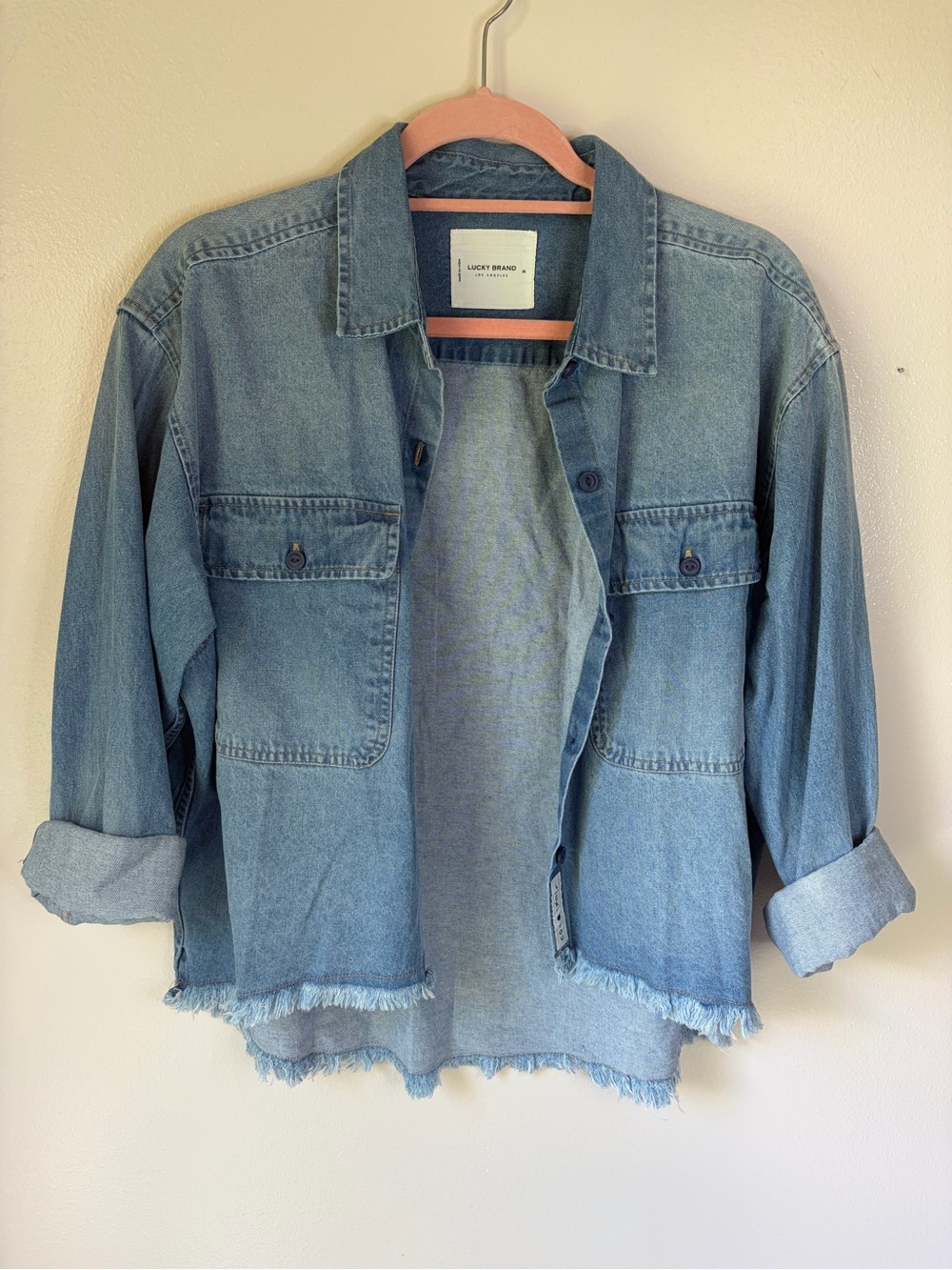 Lucky Brand Light Blue Washed Denim Jacket with Raw Hem